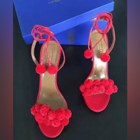 Aquazurra Pom Pom Block Heels with wrap closure - Picture 7 of 14